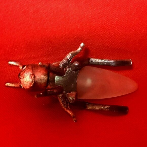 Decorative Scarab Beetle Metallic Silver Colored Body Green Textured Back - Picture 6 of 10